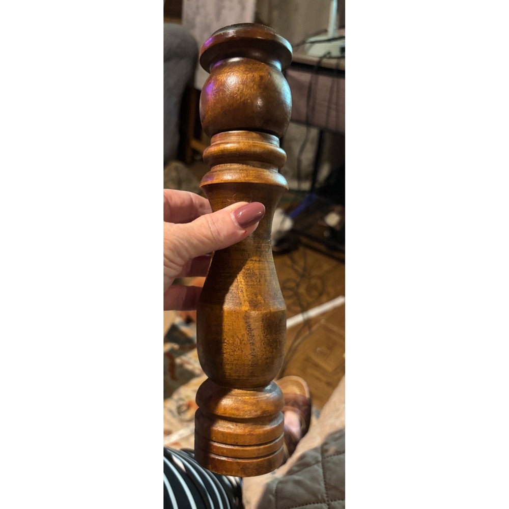 Vintage Tall Hand Turned Solid Wood Salt Pepper Shaker Mid Century Modern Brown